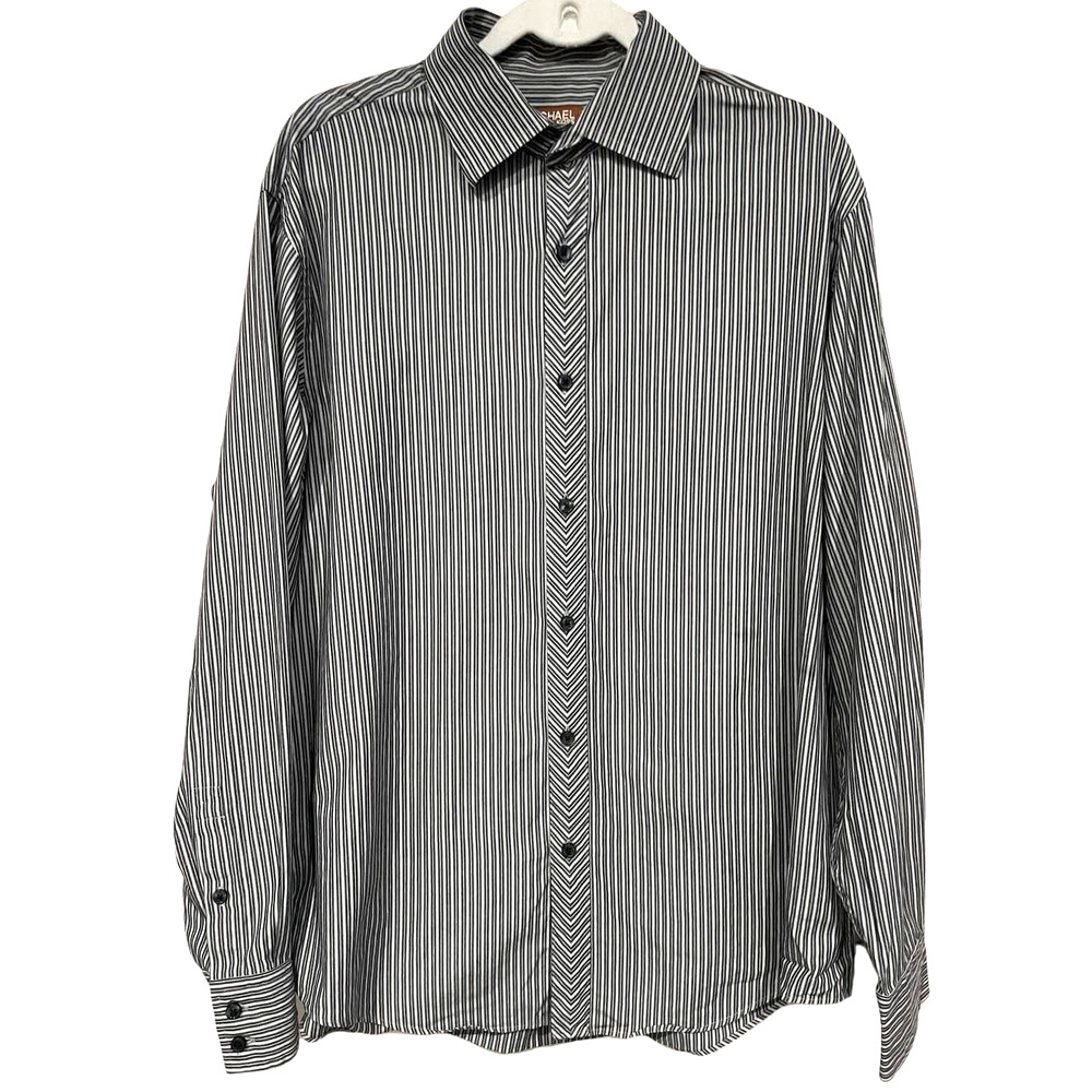 Michael Michael Kors Black and White Men's Long Sleeve Striped Button Up sz L
